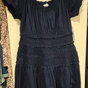 Women's Navy Midi Dress with Smocked Waist